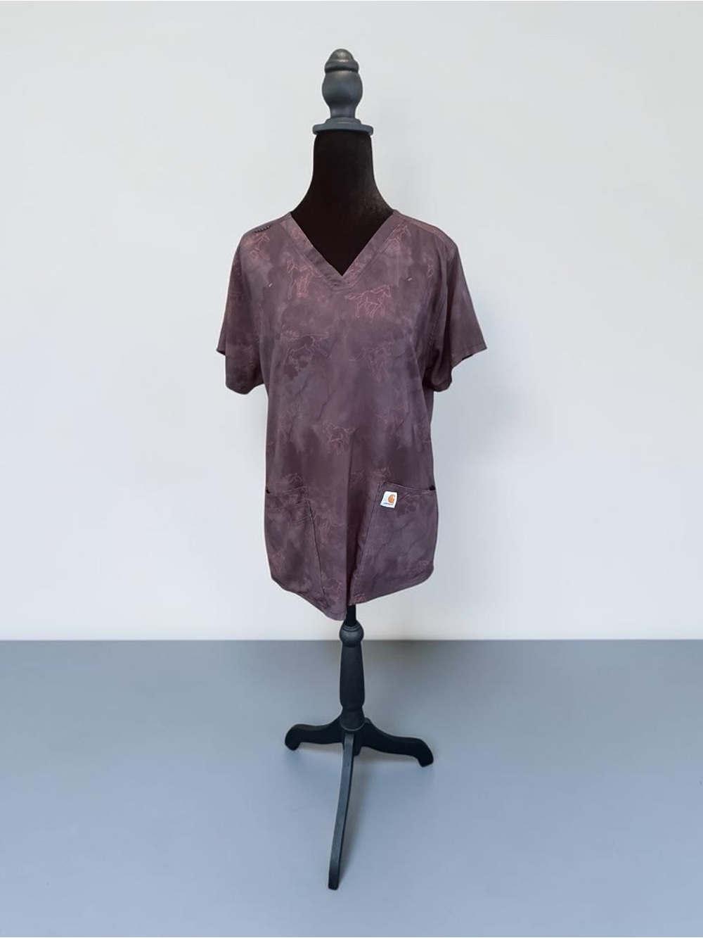 Carhartt Modern Fit Horse Print Scrub Top Women’s Medium Purple/Mauve EUC